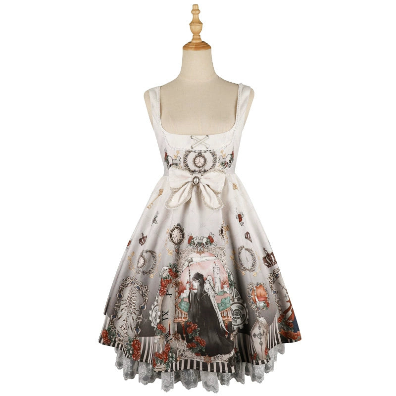 Halloween Sakura Love Goth Lolita Black Fairy Jsk Diablo Vintage Gemini lolita HanFuDreams White jsk skirt + detachable bow. S