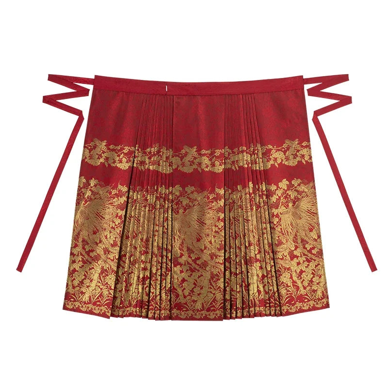 Ming-style red toasting horse face skirt, cloud shoulder Hanfu. HanFuDreams Fashion