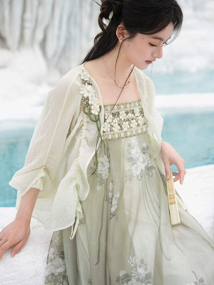 More than thirteen [spring bouquet] summer Tencel jacket embroidered suspender skirt dress modern HanFuDreams