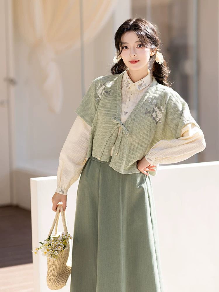 Chi Xia [Mint Flower Sea] Han Element Short Shirt Broken Skirt han HanFuDreams