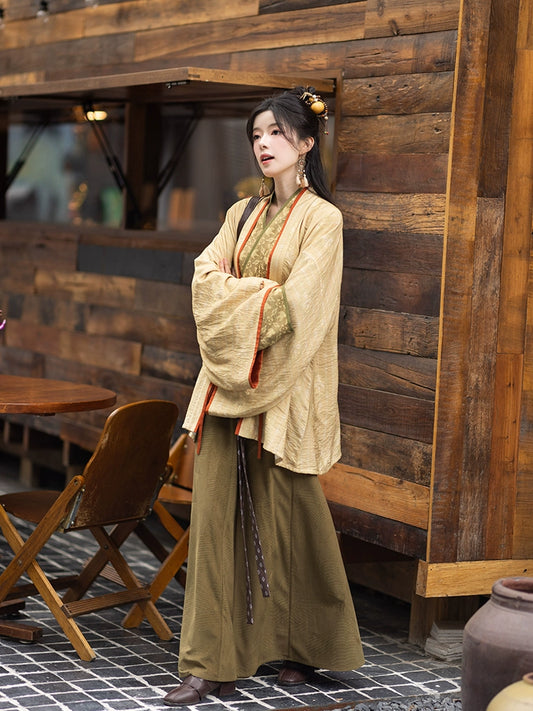 Chi Xia [Autumn Color Dyeing] pleated jacket with a one-piece cross-dress skirt han HanFuDreams