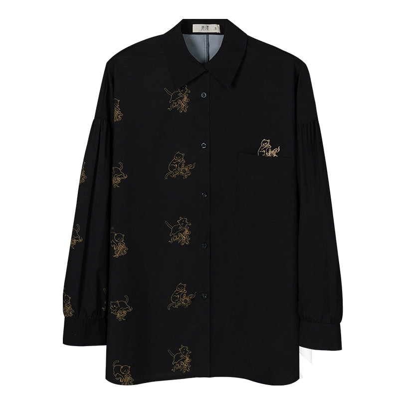Han element horse dress Hanfu han HanFuDreams Black long-sleeved shirt S