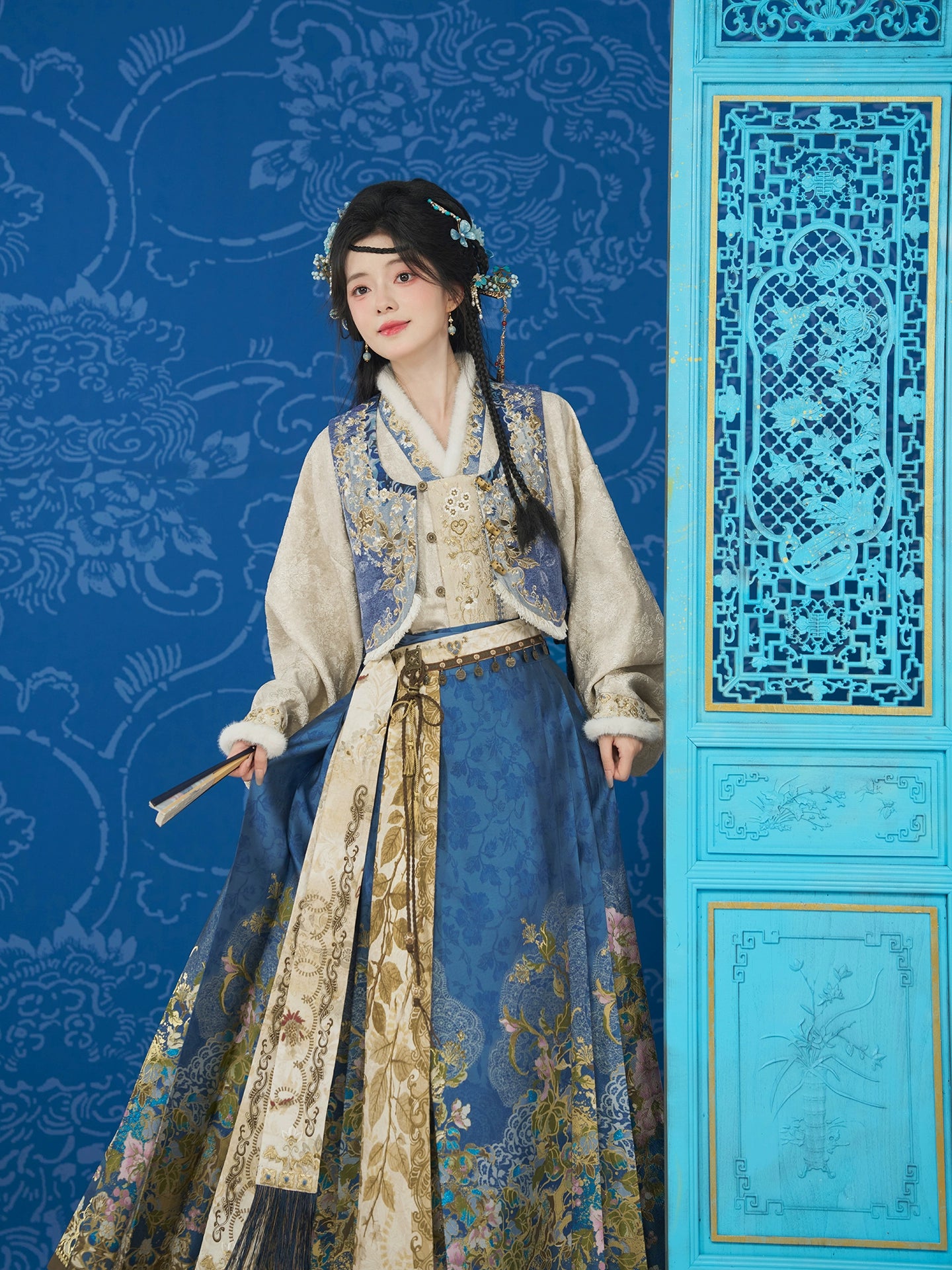 More than thirteen [blue clouds and autumn twilight] jacquard vest top woven horse dress ming HanFuDreams