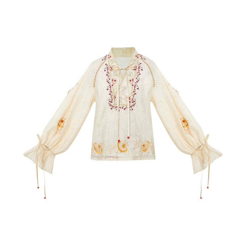 More than thirteen [Manye Zhiqiu] vest three-dimensional embroidery shirt pleated skirt modern HanFuDreams shirt S