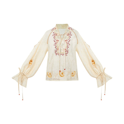 More than thirteen [Manye Zhiqiu] vest three-dimensional embroidery shirt pleated skirt modern HanFuDreams shirt S