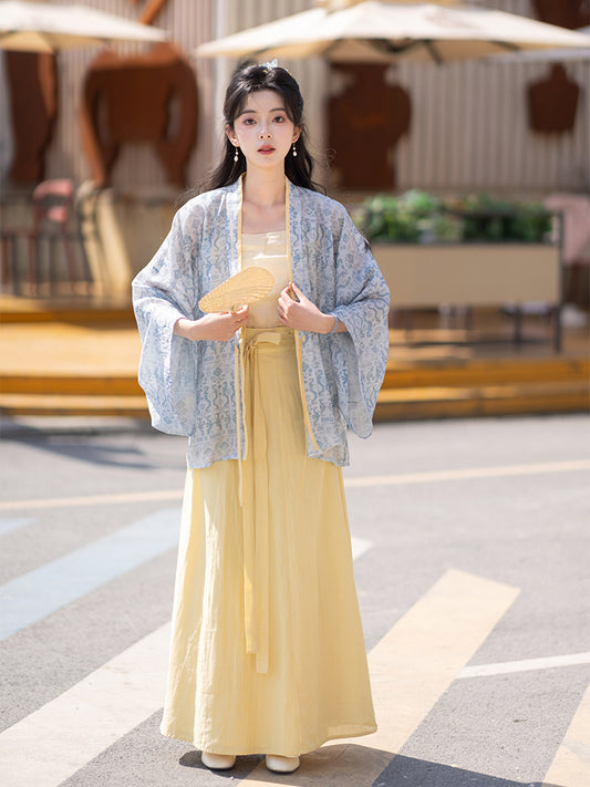 Jin  tencel pleated clothes one piece broken skirt original hanfu