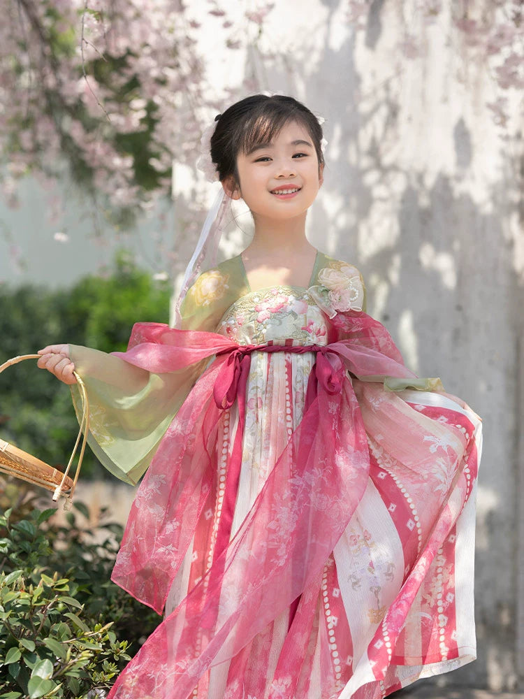 More than thirteen [Huachen] spring girls chest-length dress printed children's clothing han HanFuDreams