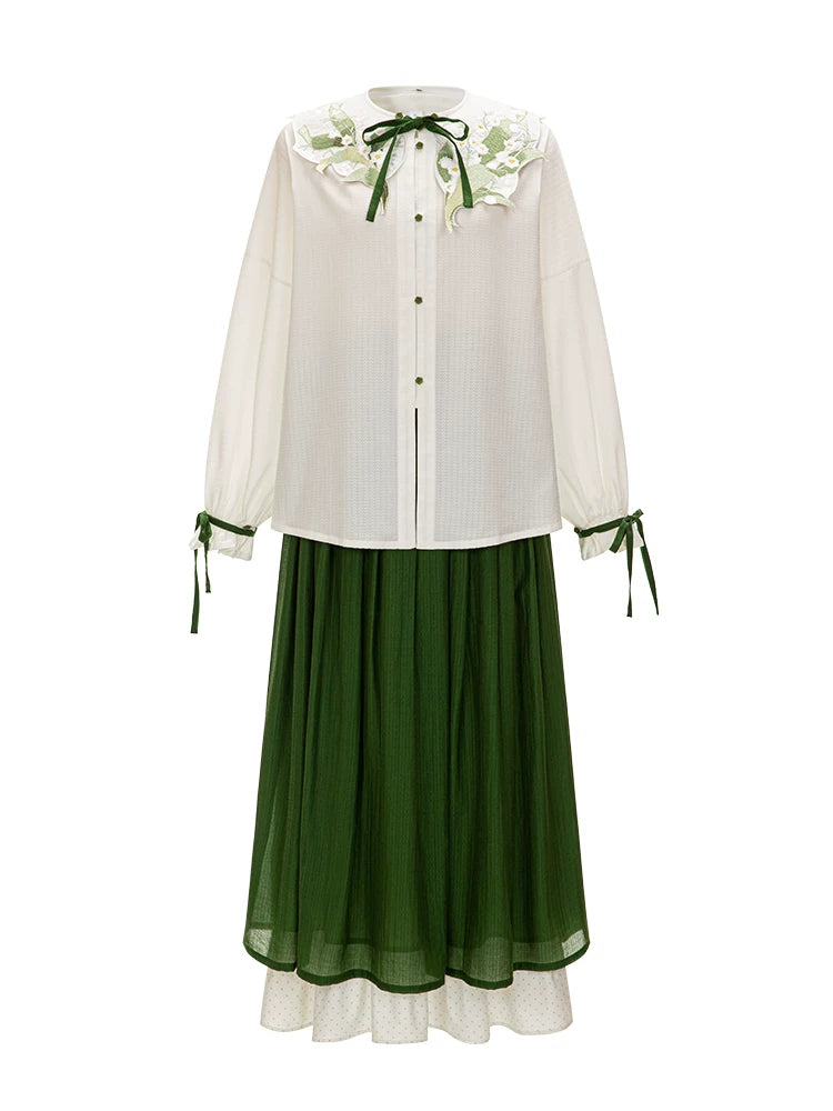 Chi Xia [Qinglu Lily of the Valley] Crew Neck Short Shirt Pleated Skirt han HanFuDreams