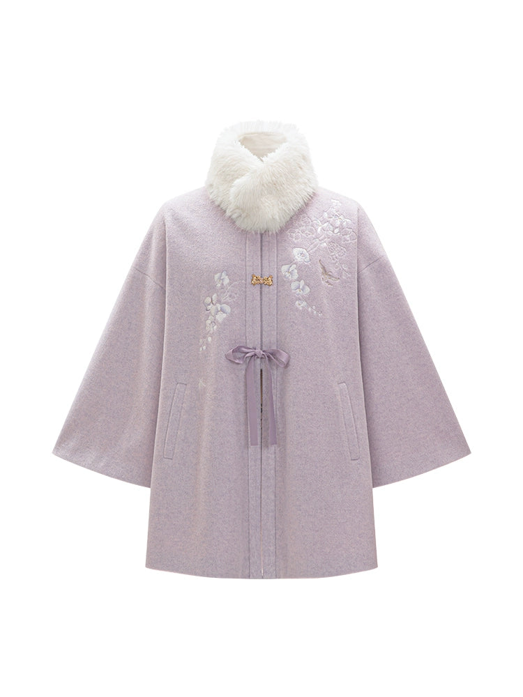 Chi Xia [Phalaenopsis Dream] velvet medium and long jacket imitation fox fur collar