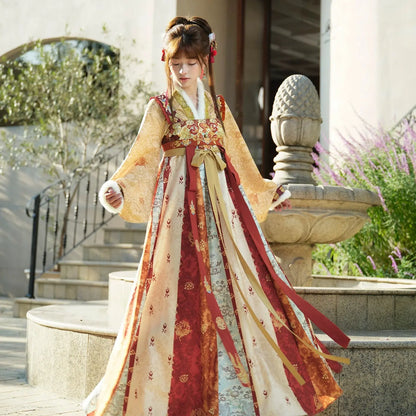 [Golden Horse Yangyan] placket jacket suspender skirt New Year's greeting clothes modern HanFuDreams Top + suspender skirt (including lace-up) two-piece set S