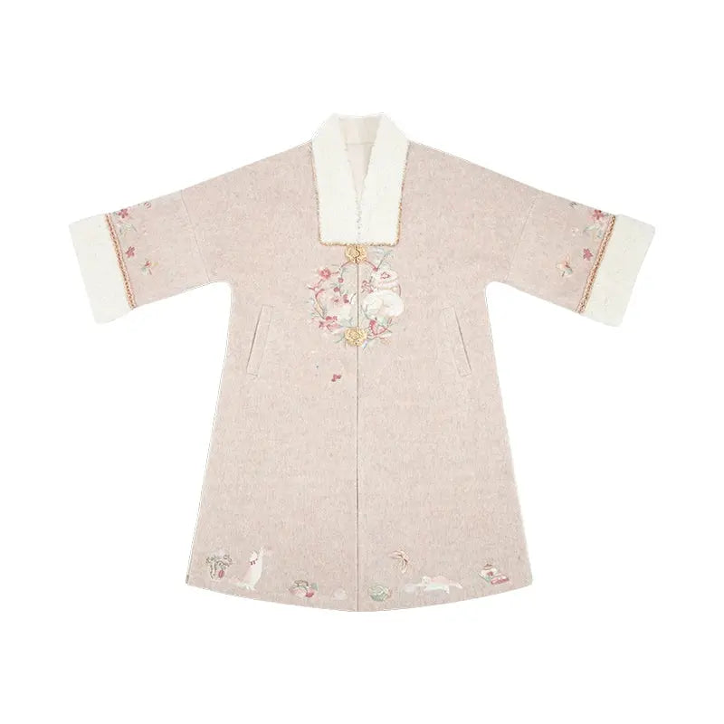 July Eve [Flower Snow Lying Shadow] Collar Long Jacket National Style Jacket Ming ming HanFuDreams Flower snow lying shadow, long collar jacket XS