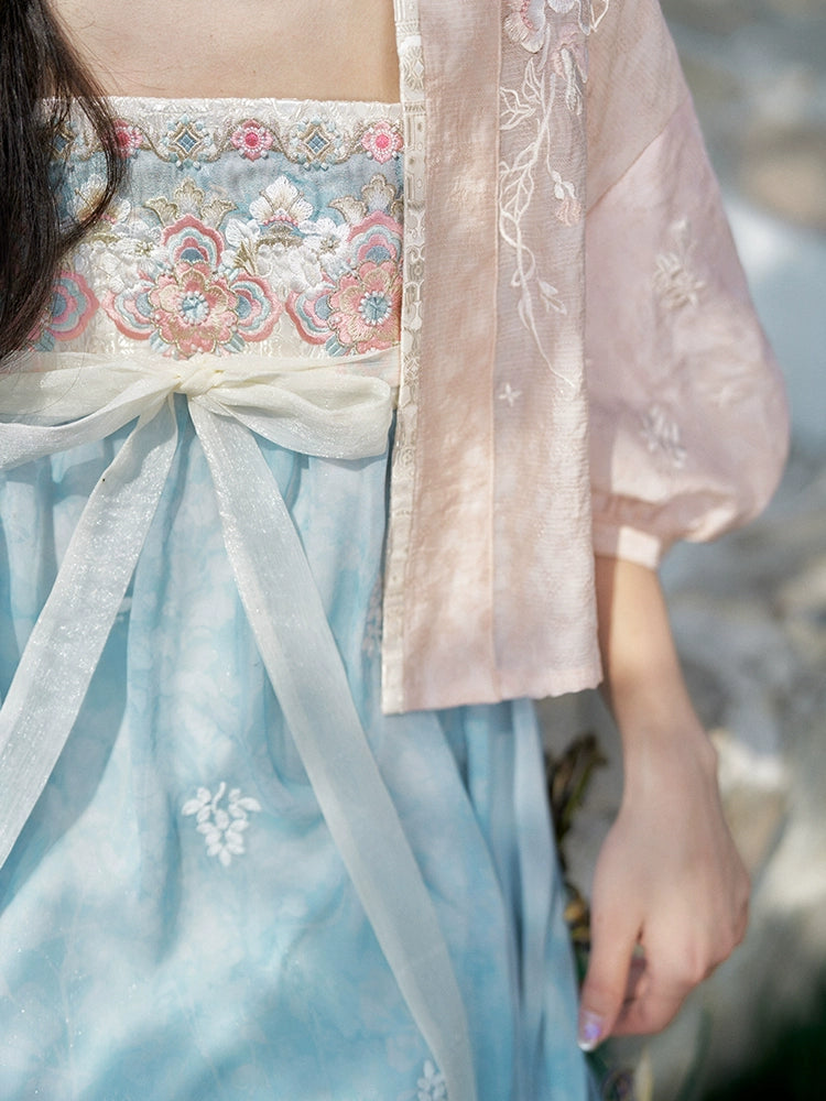 More than Thirteen [Peach Xi] Tencel Jacket Suspender Skirt Pink Dress Set modern HanFuDreams