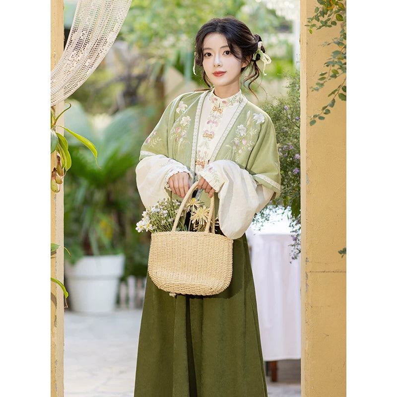 Chi Xia [Chunxiaomeng] Tang Beizi cotton cardigan and six broken skirts tang HanFuDreams Chunxiao Dream three-piece set S