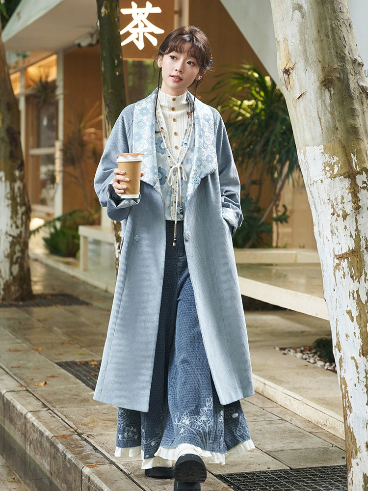 More than thirteen [Boxin Moon] 2025 autumn new corduroy coat national style trench coat modern HanFuDreams