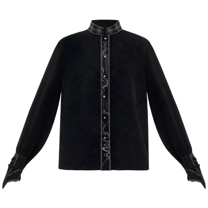 Zhang Qiling round neck robe Hanfu modern More than thirteen Shirt (black) S