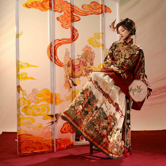 More than thirteen [Xuanma Qiankun] New Year's clothes pipa sleeves horse face skirts Ming ming HanFuDreams five-piece set S