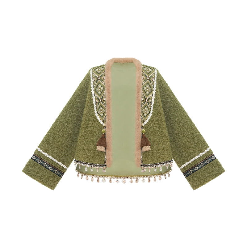 More than thirteen [Tingwu Autumn] lamb wool jacket dress national style set modern HanFuDreams Jacket (with accessories) S