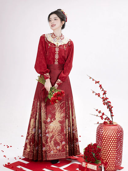 Ming-style Horse Face Skirt Hanfu for Toasting and Engagement Ceremonies.