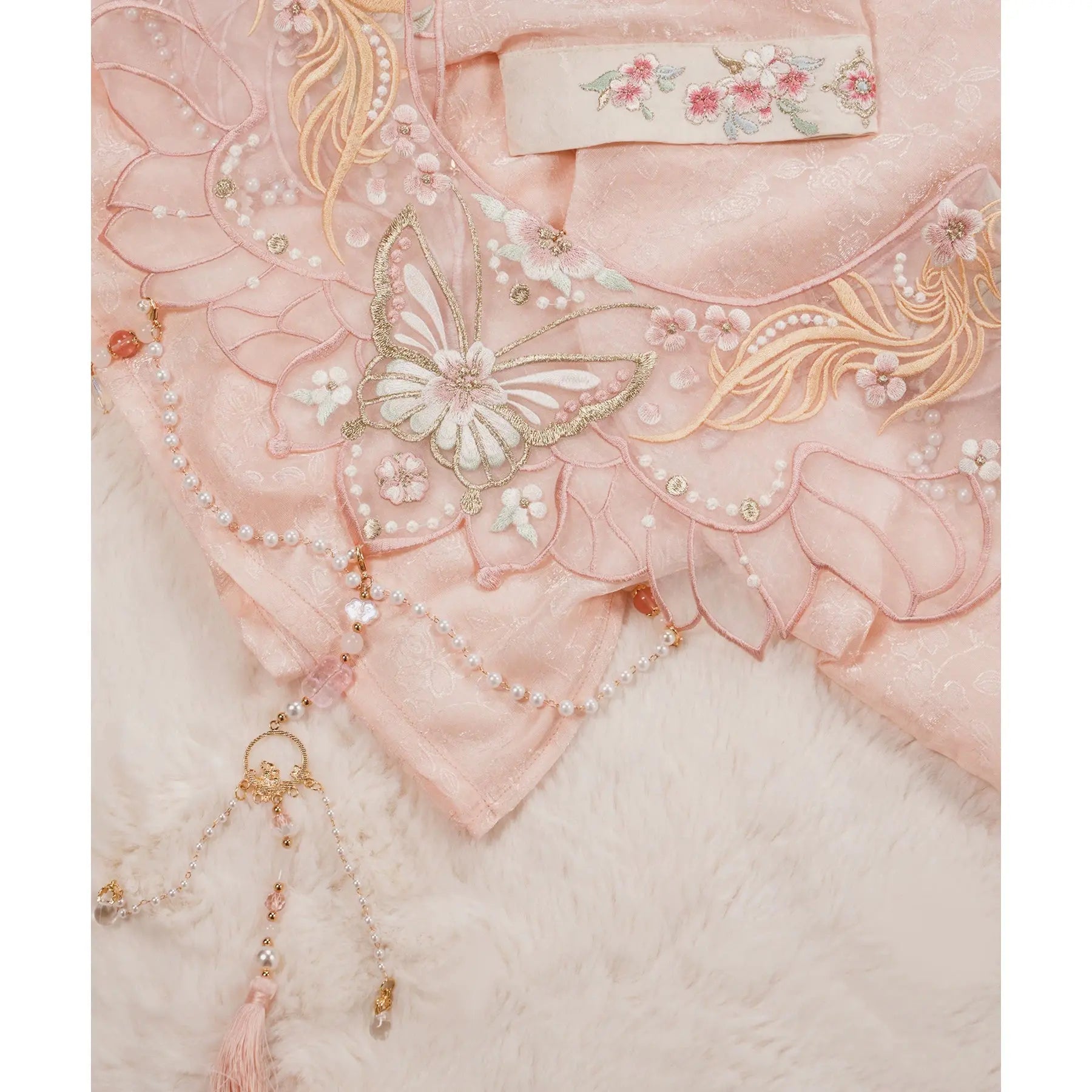 Flower Fairy Story [Yan Yunting] Pipa Sleeve Crossneck Shirt Blue Horse Skirt Set Ming ming HanFuDreams Embroidered cloud shoulders S