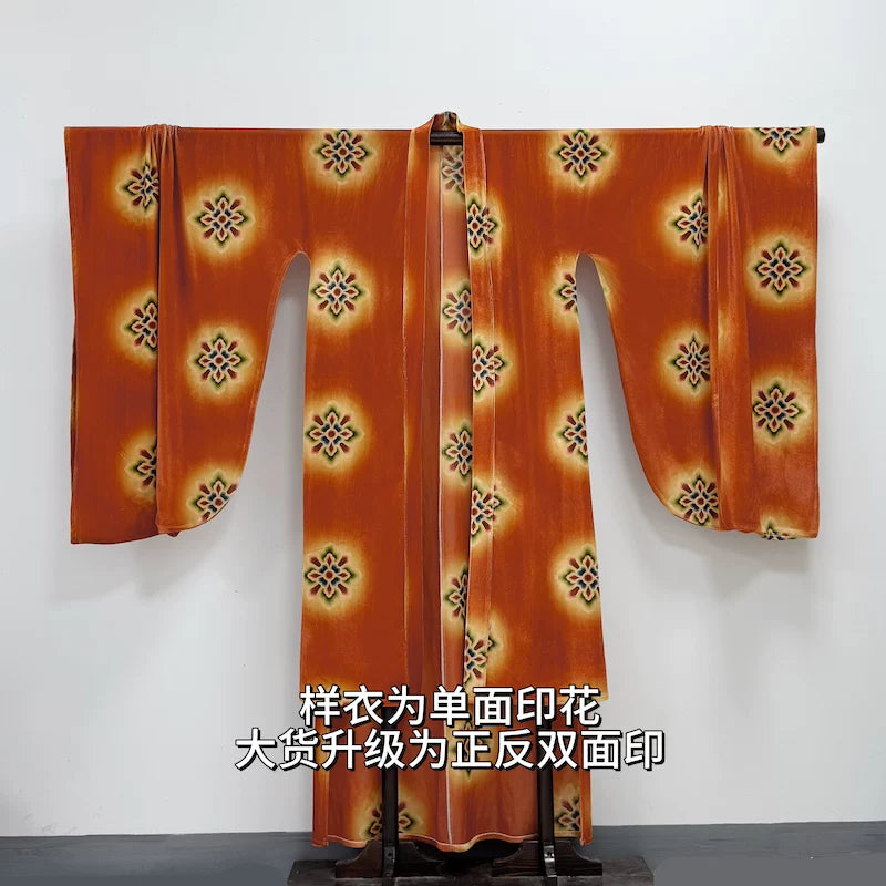 Qin Pick [Phoenix Terrace] Velvet bronzing hairpin flower lady picture HanFuDreams Orange velvet printed large sleeve m does not tail l tail M