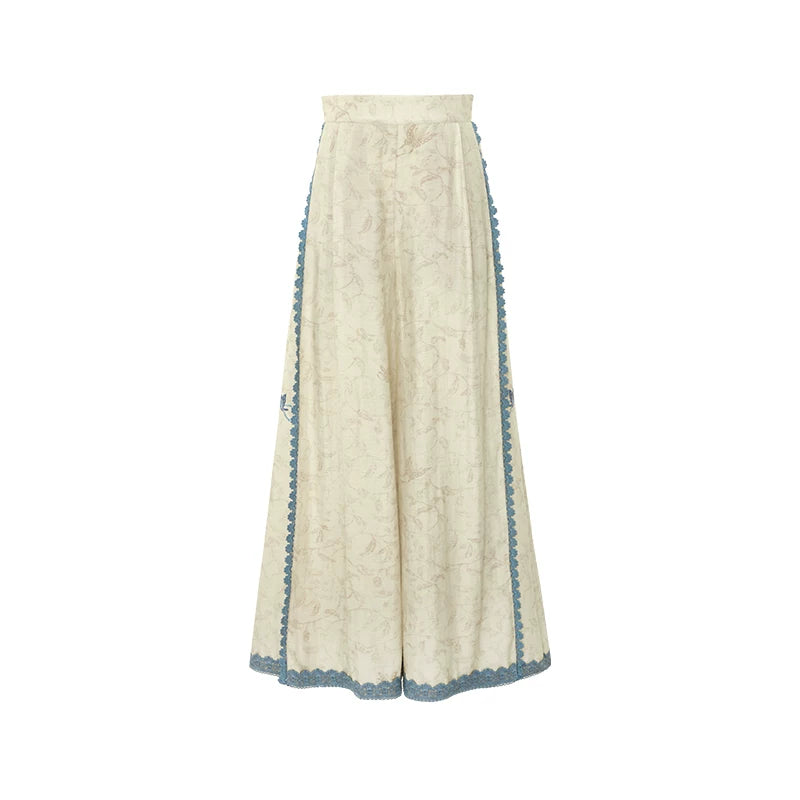 [Cool Moon] Modern Hanfu 2-Piece Set modern Shisanyu Wide-Leg Pants (Beige) S