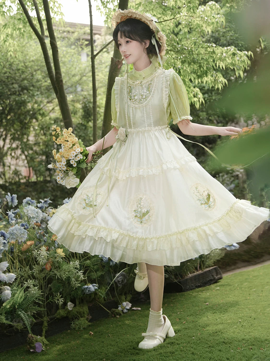 Flower Fairy Story [Lily of the Valley] Embroidery Skirt Shirt Set Han han HanFuDreams