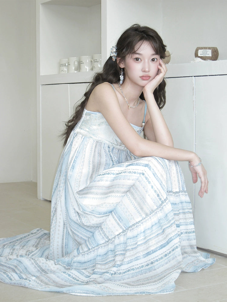 More than thirteen [sapphire vine] striped suspender skirt embroidered Han element jacquard dress han HanFuDreams