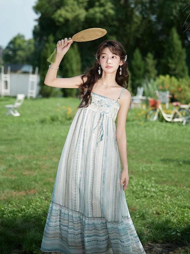More than thirteen [sapphire vine] striped suspender skirt embroidered Han element jacquard dress han HanFuDreams