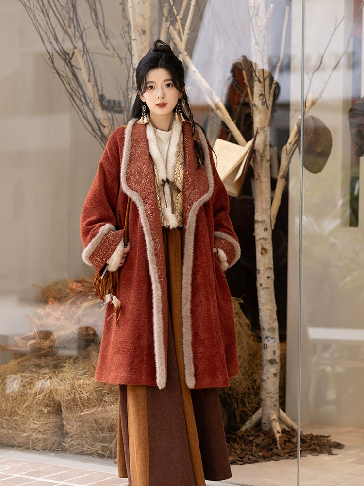 Chi Xia [Weaving Hua] Fleece Chenier Tang Coat Multi-colored Tang System