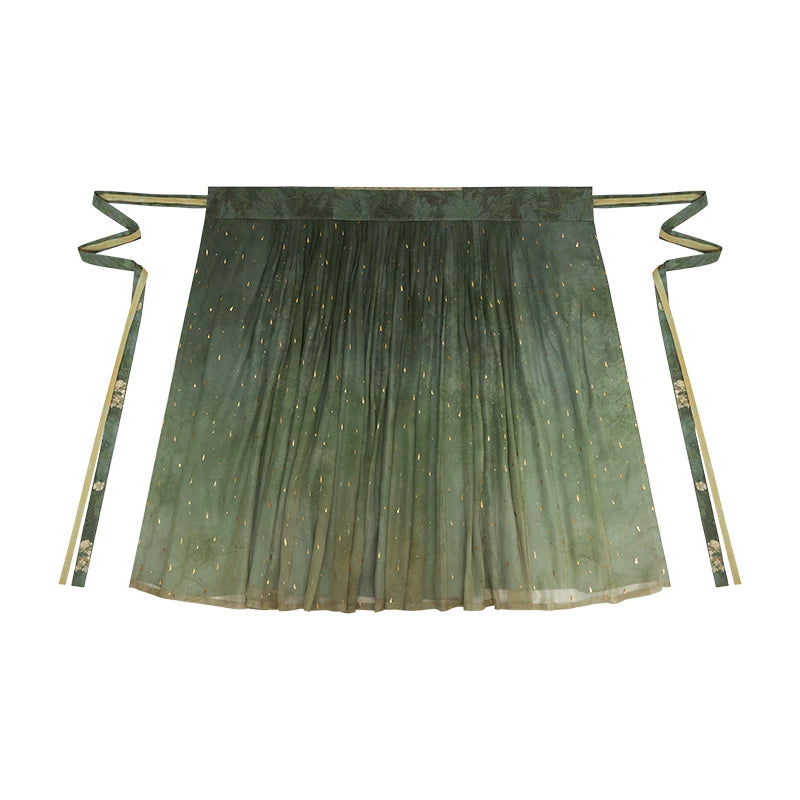 [Lotus Ferry] Song Dynasty Lyocell Green Hanfu Set song Shisanyu Pleated Skirt S