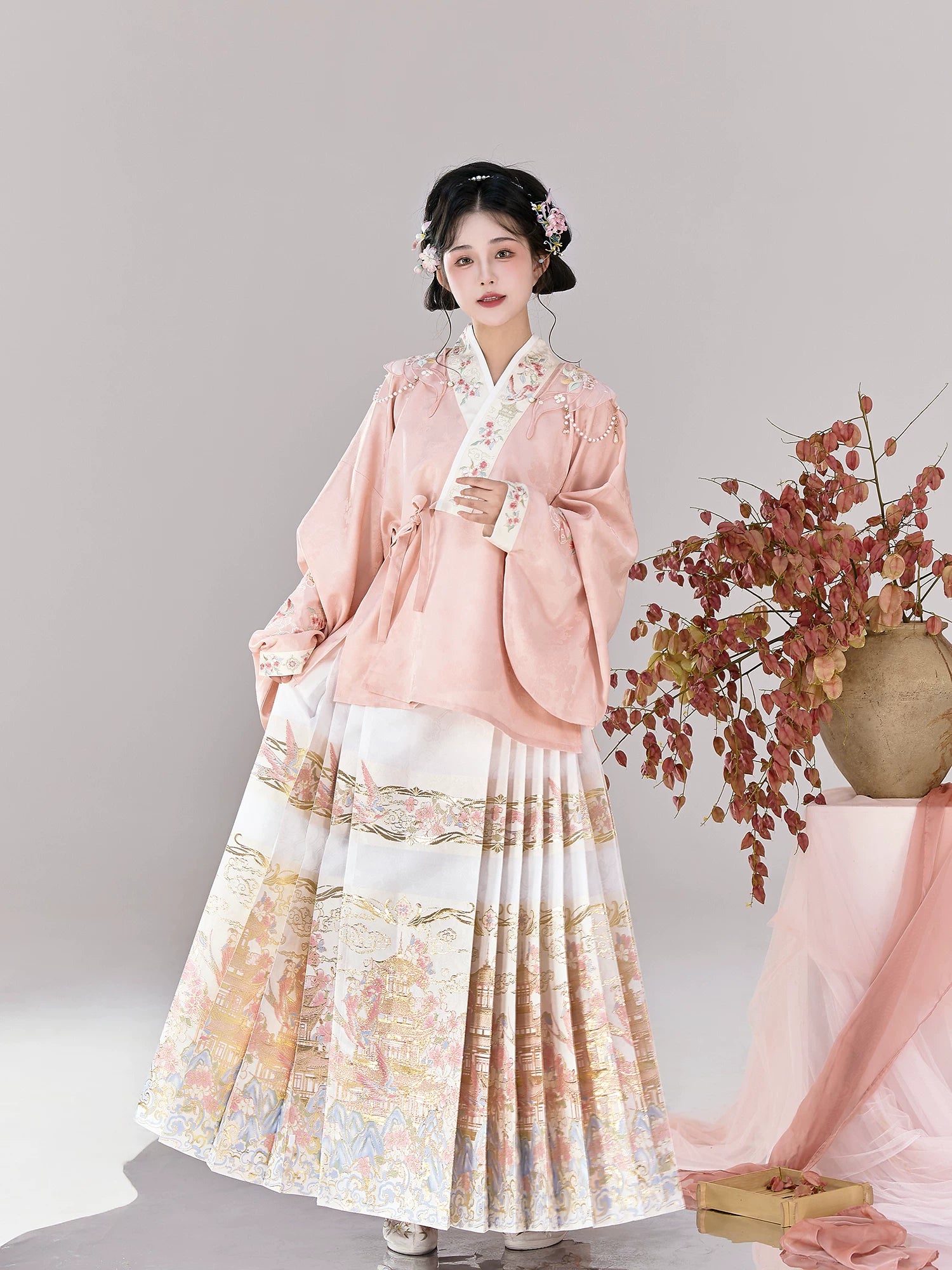 Flower Fairy Story [Yan Yunting] Pipa Sleeve Weaving Gold Horse Dress Set Ming ming HanFuDreams