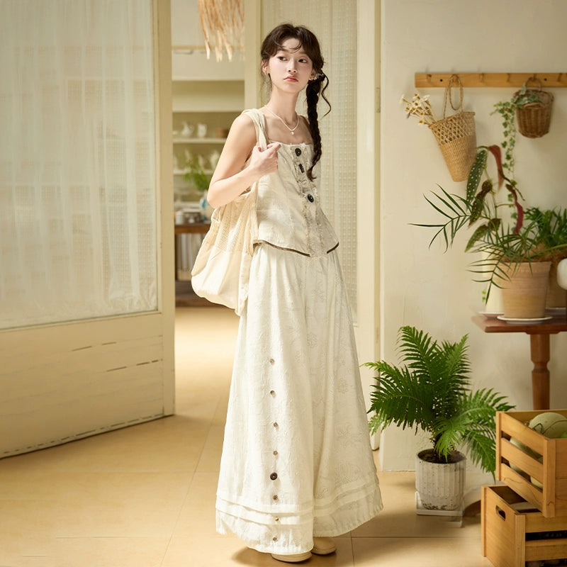 More than thirteen [Yue Ai] Xin Chinese style embossed thin wide-leg pants bloomers modern HanFuDreams Moon mist, wide-leg pants + mountain and sea return period, suspenders S