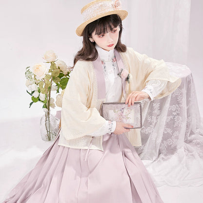 Ming cardigan shirt horse face hanfu ming HanFuDreams Three-piece set [Send a set of flower brooches] S