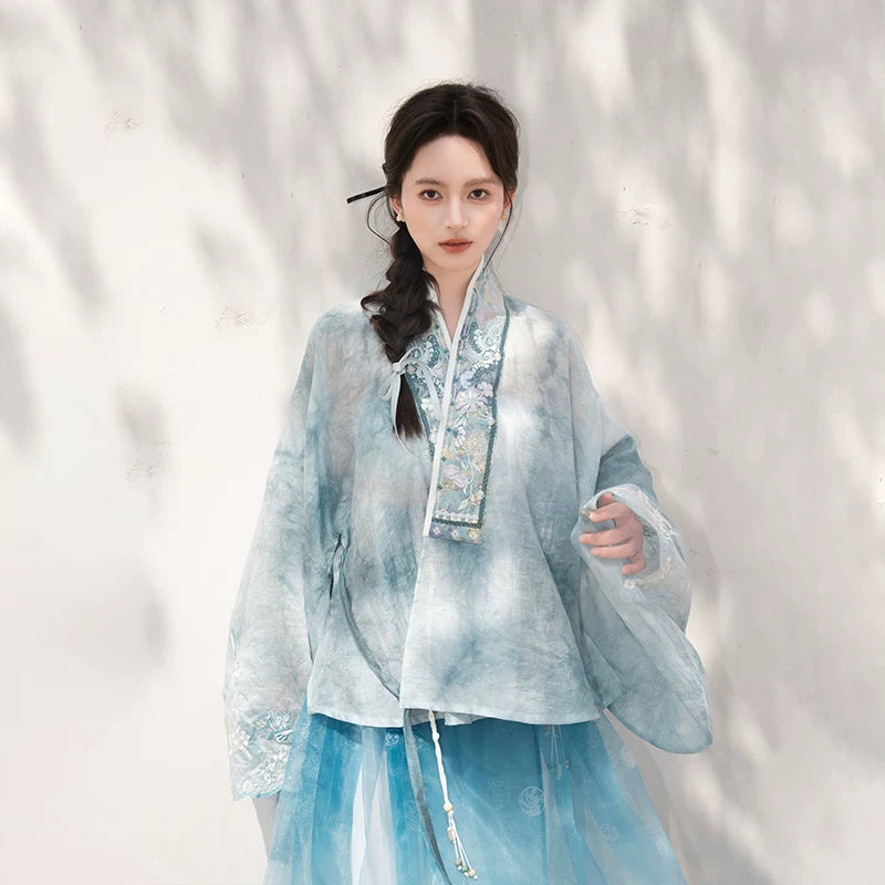 [Jade Waves] Printed Ming Style Hanfu Set ming Shisanyu One Set S