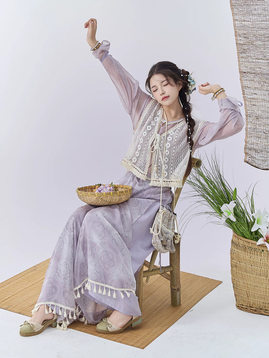 Flower Fairy Story [Qing Yunjin] Crew Neck Vest Improved Song Pants Wide Leg Pants song HanFuDreams