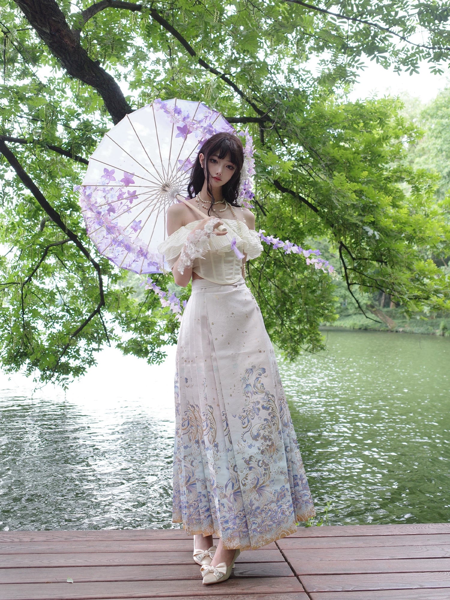 Flower Fairy Story [Shark Language of the Sea] Suspender Skirt Weaving Gold Horse Dress ming HanFuDreams