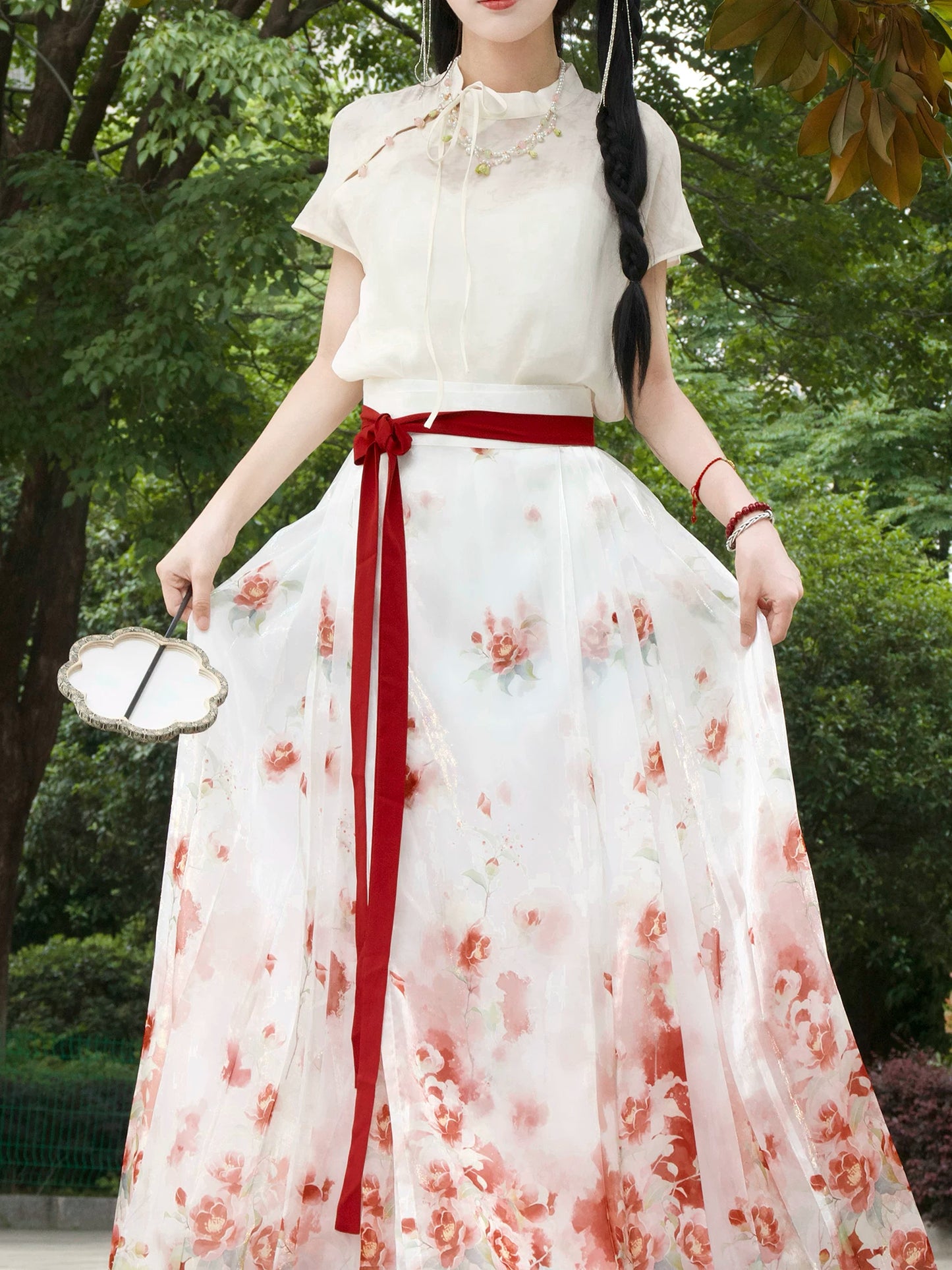 Flower Fairy Story [Camellia] Light gauze skirt High texture printed horse skirt han HanFuDreams