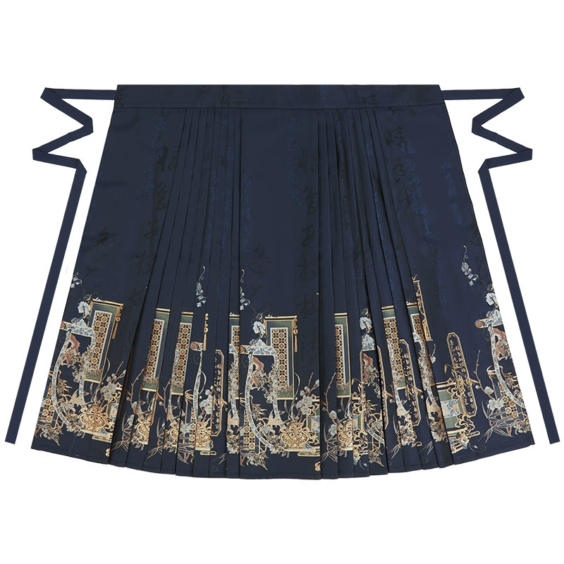 More than Thirteen [Painted Evening] New Chinese Horse Skirt Suit Women modern HanFuDreams Horse Dress (Navy Blue) XS