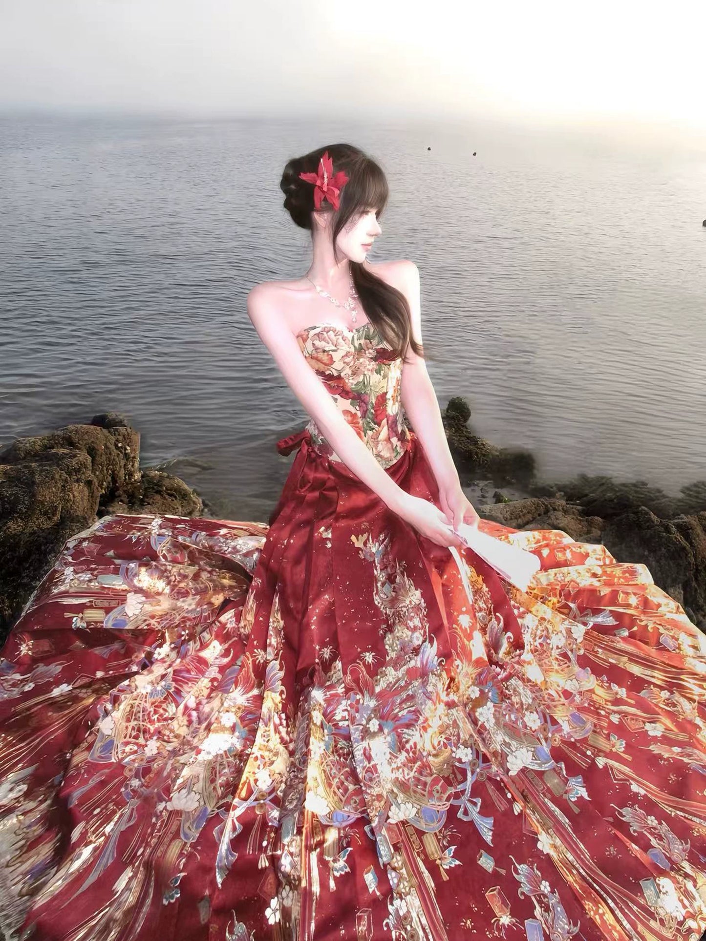 Flower Fairy Story [Fish Banquet Lantern Night] Bust Skirt Weaving Gold Horse Skirt Set modern HanFuDreams