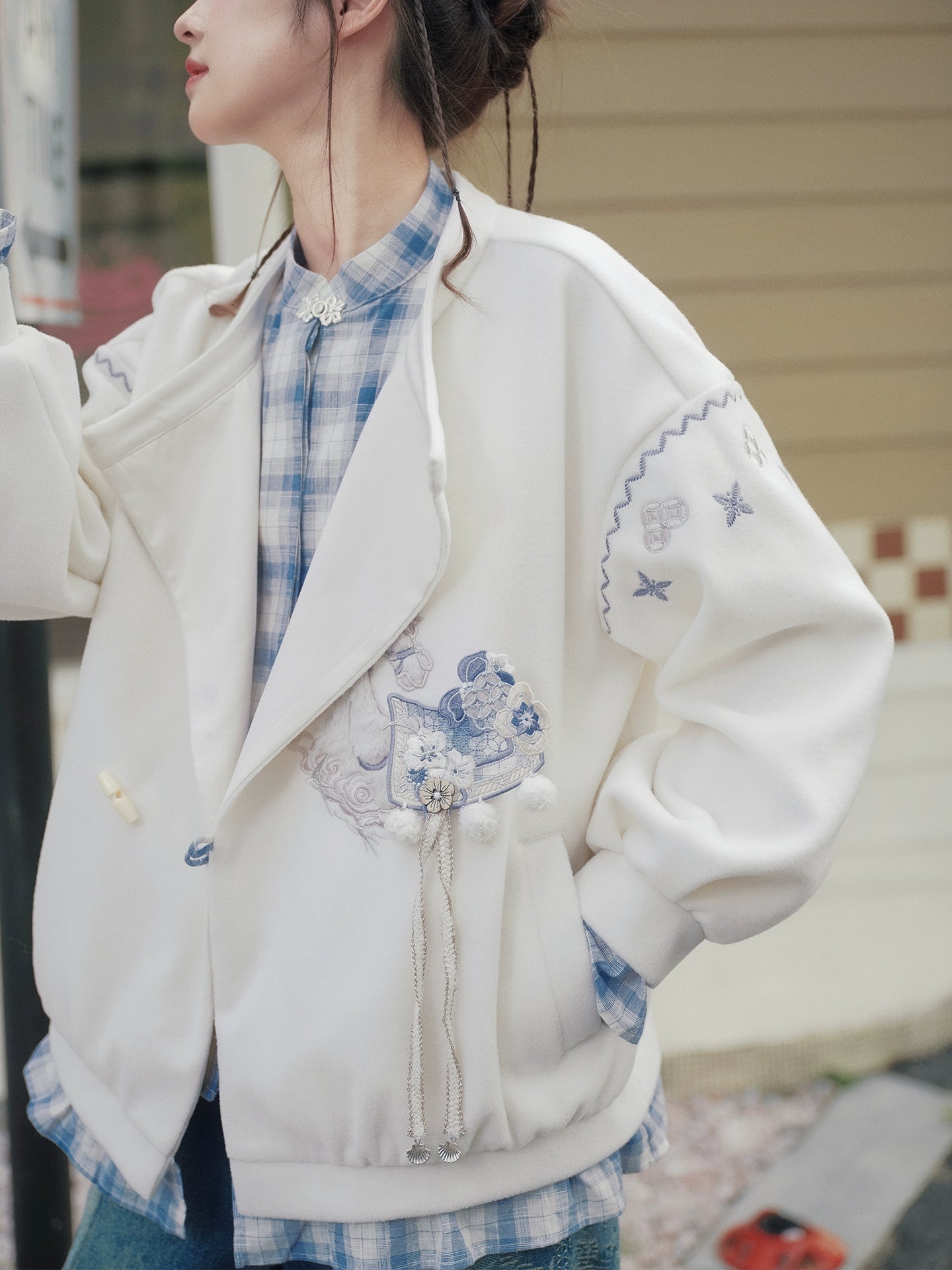 More than thirteen [Quguang] lapel shirt fake two pieces of national style woolen coat
