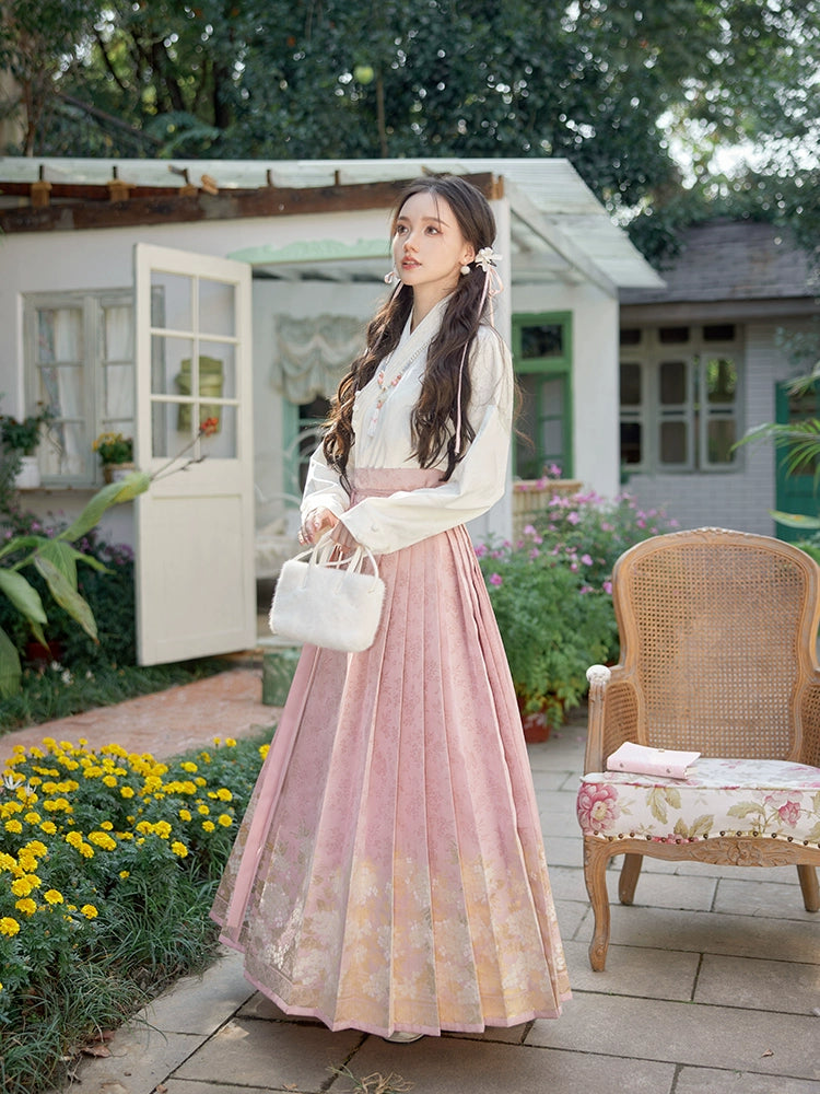 More than thirteen [Ziyang flowering period] pink woven gold horse dress modern HanFuDreams