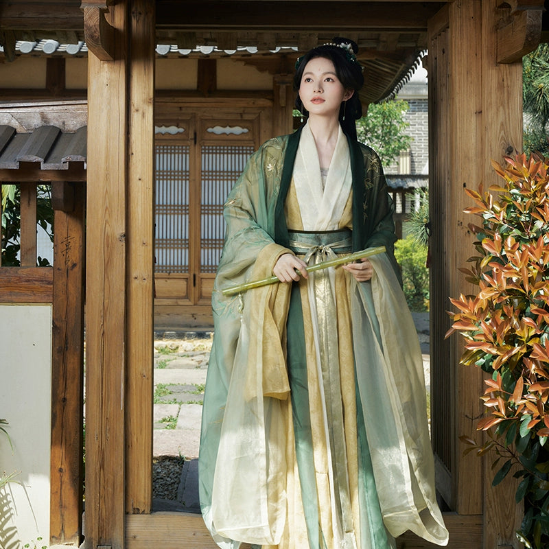More than thirteen [月隐竹亭] Liu Shishi Oriental Huai Bamboo with the same Hanfu song HanFuDreams two-piece set S