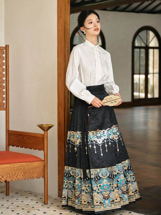 Huazhu Diancui 2025 New Chinese Imitation Makeup Flower Weaving Gold Horse Dress Top Set Women ming HanFuDreams