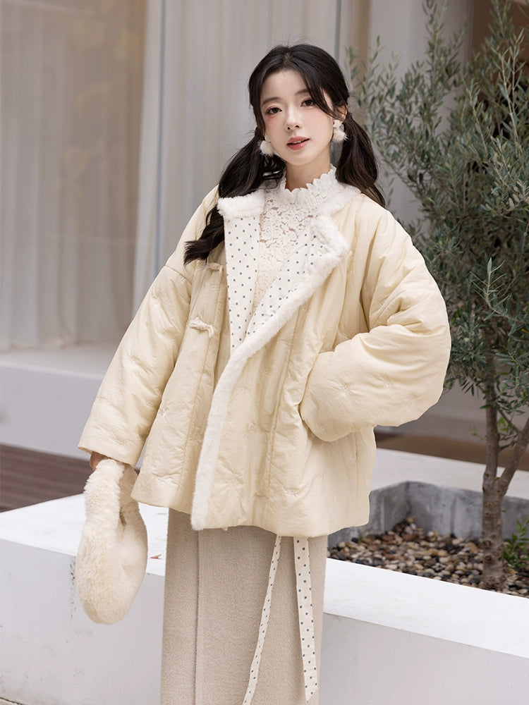 Chi Xia [Cloud Mist Tea] Tang-made round neck short jacket with two skirts