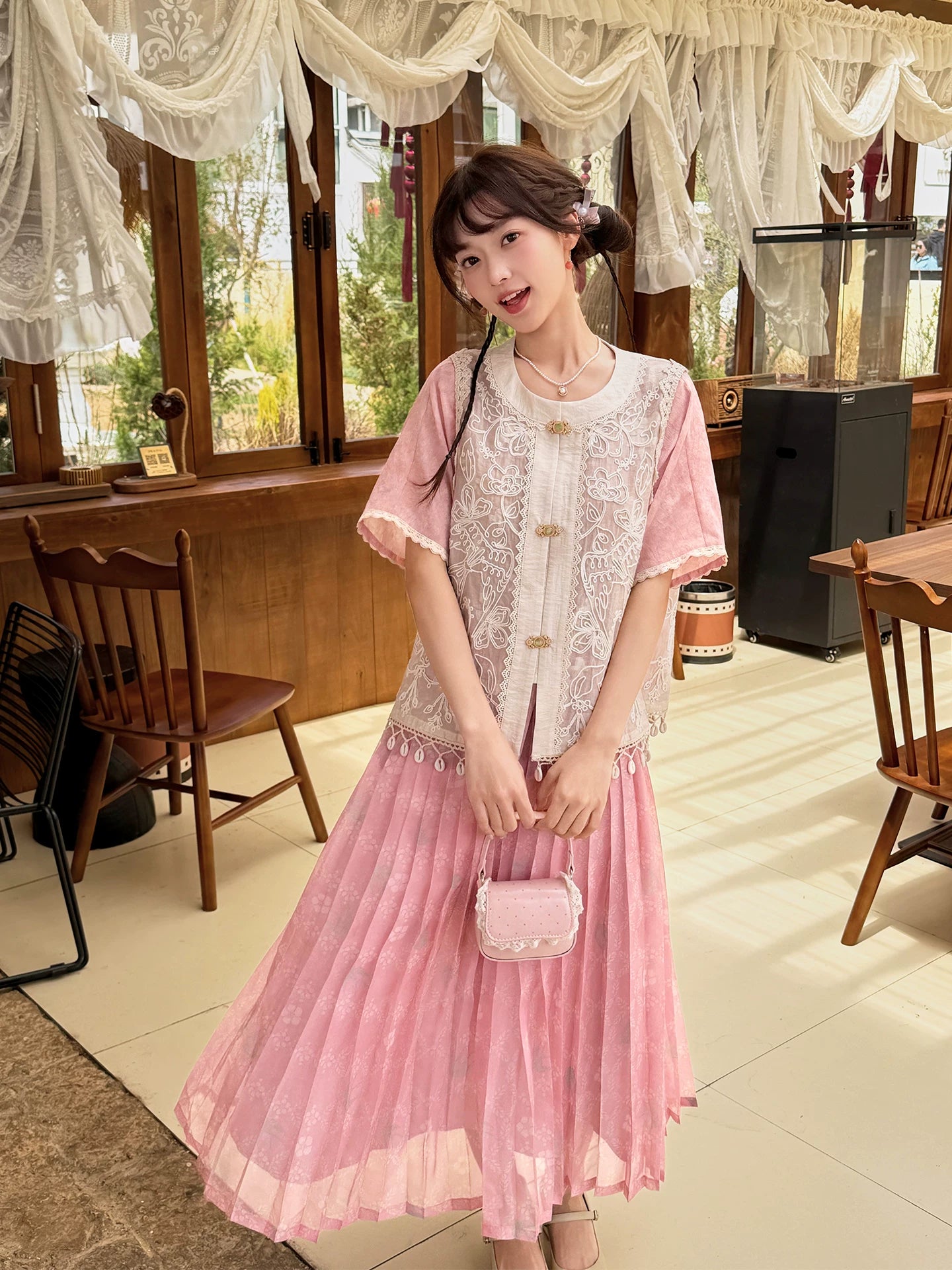 Spring Whisper - Modern Pink Hanfu 3-Piece Set modern Shisanyu