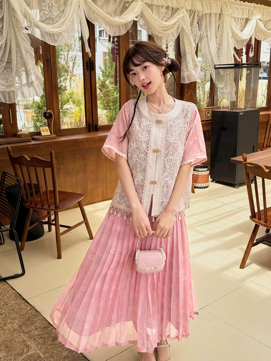More than thirteen [Spring Whisper] Modern Pink Hanfu 3-Piece Set modern HanFuDreams