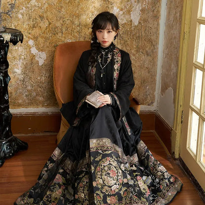 [years old dream] style black gold cardigan horse face skirt Ming ming HanFuDreams Improved cardigan + horse skirt + moon vine - shirt XS