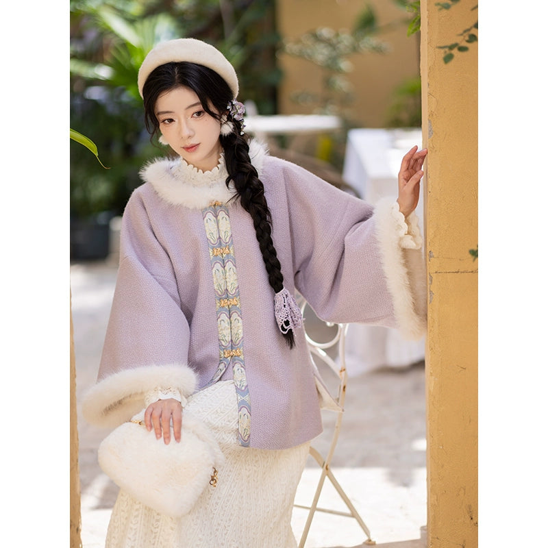 Chi Xia [Narcissus Dream Shadow] Zhaojun Jacket Fleece Crew Neck Short Jacket Ming ming HanFuDreams Fleece Crew Neck Jacket S