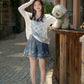 More than thirteen [Tuoyue] knitted top embroidered denim shorts ethnic style set modern HanFuDreams