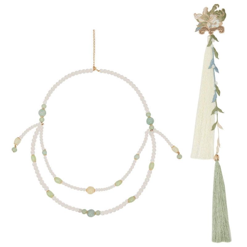 More than thirteen [Wenzhu Qingyin] Spring big-sleeved shirt straight train embroidered cold Hanfu han HanFuDreams Necklace + Accessories XS